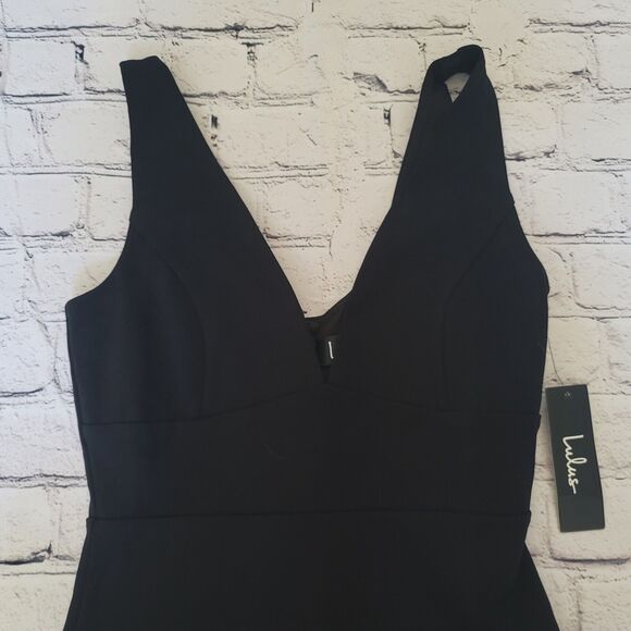 Lulus Black Dress LBD Deep Plunge Neckline Stretch Knit Bodycon Mini Size XS - Picture 2 of 6